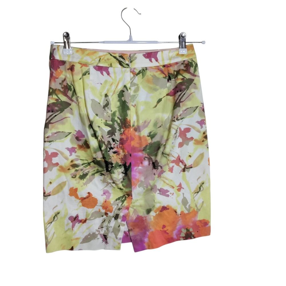 J.Crew The Pencil Skirt Floral Watercolor Print Cotton Blend Pink Yellow 4 37532